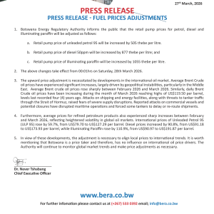 BERA FUEL PRICE ADJUSTMENT _28 march 2026